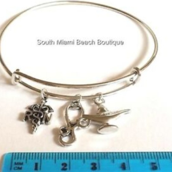 Nursing RN Caduceus Charm Bracelet Stethoscope Nightingale Lamp Graduation Gift - Picture 8 of 9
